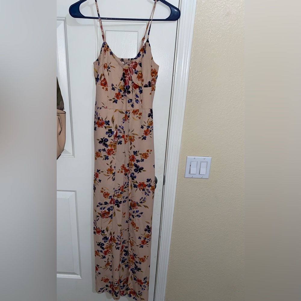 Floral jump suit open slit legs